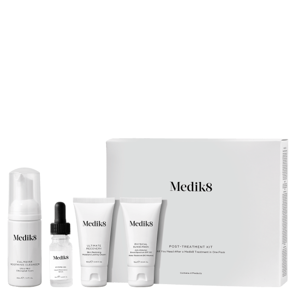 Kit contains: Calmwise Soothing Cleanser (40ml), Hydr8 B5 (10ml), Ultimate Recovery (15ml), Physical Sunscreen SPF50 (15ml). Post Treatment Kit is available through clinics only.